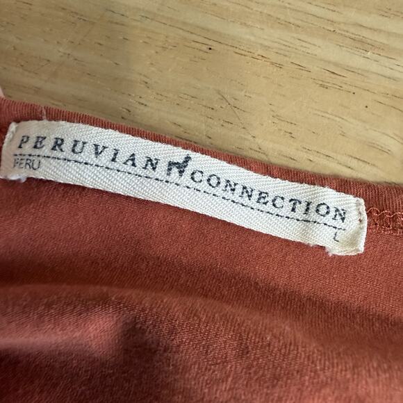 Peruvian Connection Top Women's Pima Cotton Stretch Orange L/S Large Comfortable - Picture 5 of 9